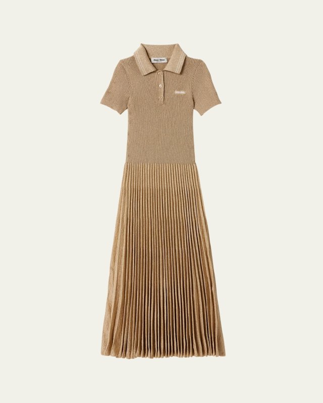Long Pleated Metallic Polo Dress